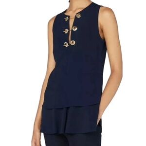 Derek Lam 10 Crosby Navy Tank Top with Gold Details - 6